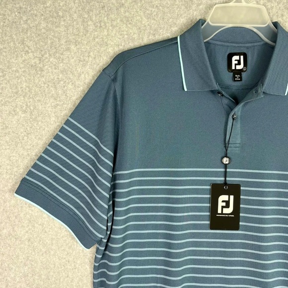 FootJoy FJ Shirt Mens Large Golf Polo Breton Stripe Short Sleeves Active Blue - Picture 5 of 13